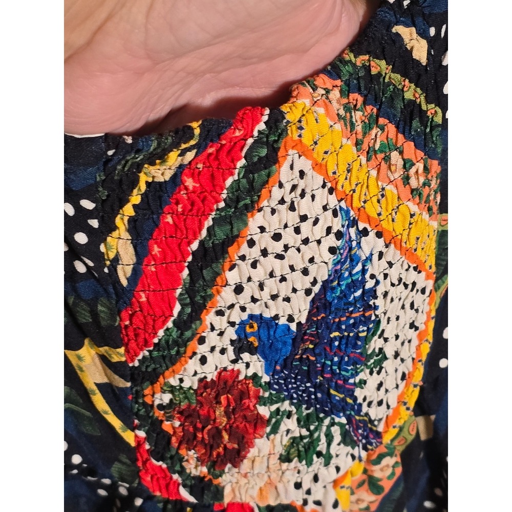 SOLD x Anthropologie Carmen Peplum Parrot Print Tie-Shoulder Blouse Top XL - Picture 8 of 15